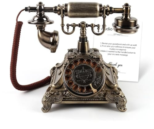 FESTRING Audio Guest Book Wedding Phone, Audio Guestbook After the Tone,Recording Voicemail for Wedding, Parties, Guaduations, Banquets, Rotary Design (Antique Brown)