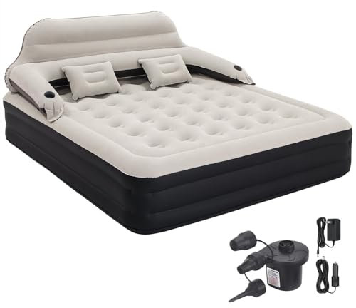 RAPTAVIS King Size Air Mattress Inflatable Bed with Pump and Headboard, Blow Up Mattress
