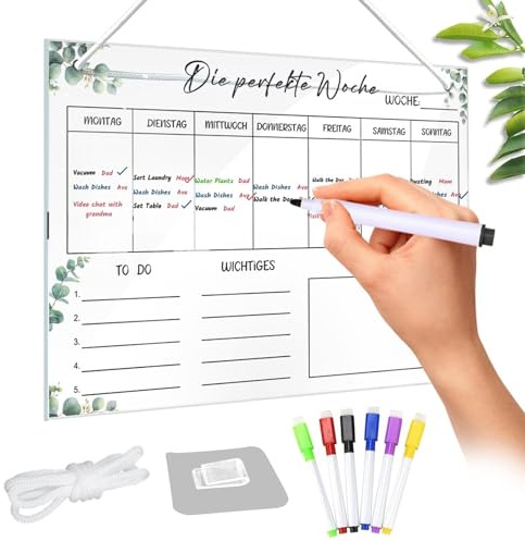 Celestia veckoplanerare avtorkningsbar, att göra-lista avtorkningsbar, hushållsplan planeringstavla med 6 whiteboard-pennor budgetplan för att hänga upp To do lista för hushållet av akrylglas
