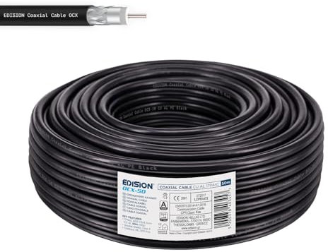 EDISION OCX-50 Câble coaxial 50m, Câble d'antenne TV Externe/Interne PE Noir, Cuivre CU/AL, 17PAtC, CPR Fca, Classe A, Câble Sat, pour DVB-S2, DVB-T/T2, DVB-C, RADIO, Bobine 50m