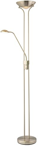 Happy Homewares LED Mother and Child Floor Lamp in Satin Nickel with Rotary Dimmer Switches | 20w and 4w | 3000k Warm White | Adjustable Reading Light | 180cm x 25cm