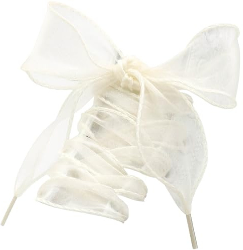 WEGOODZF platt ribbon Organza skosnören: 4 cm brett snögarn skoband, 02 beige, 80CM (31)