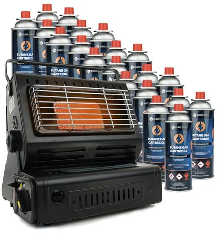 Eurocatch Calefactor de gas - Incl. 20 Bombonas de gas - Estufa - Calentador de patio - Calentador Portátil - Ajustable - Butane