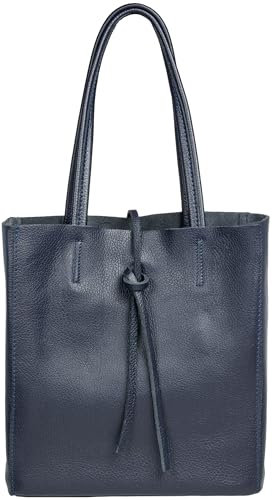 Caspar mittelgroße Leder Shopper Schultertasche Casual Damen Tasche mit Sicherheitsfach - CLASSIC LINE - Modell No.814 - Made in Italy, Farbe:dunkelblau