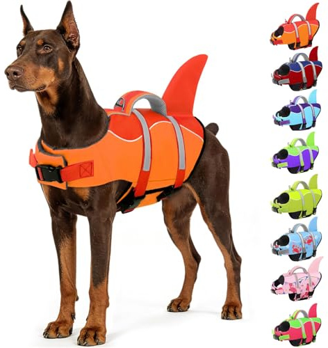 AOFITEE Gilet de Sauvetage pour Chien, Réglable Gilet de Sauvetage Chien la Natation, Haute Flottabilité avec Poignée et réfléchissant, De Petite, Moyenne et Grande Taille