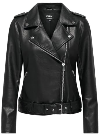ONLY Faux Leather Biker Jacket Onlmille Otw-Veste de motard en simili cuir, noir, x_s femme, Noir, XS
