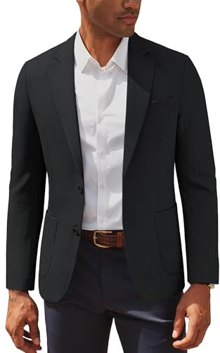 PJ PAUL JONES Veste d'été légère en lin pour homme avec un bouton, Noir , L