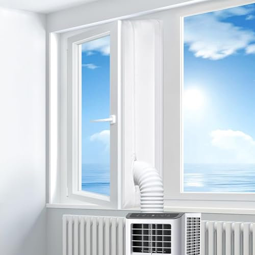 Kit Junta De Ventana Aire Acondicionado Móvil, 300CM Kit Calafateo Aire Acondicionado Con Doble Cremallera, Kits De Ventilación De Ventana 100% Impermeable Protección Anti-Aire Caliente-Frío