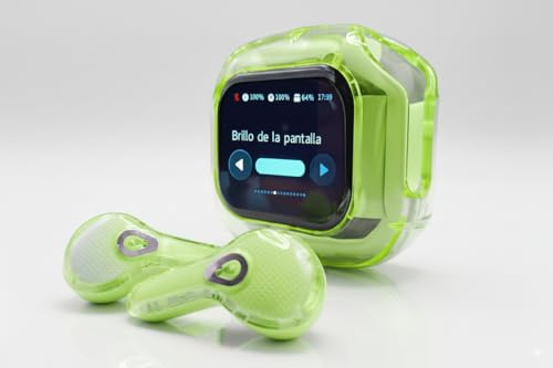 QUOX Air MAX Q20 Auriculares Bluetooth con Pantalla LCD Táctil Multifunción – Estuche con Indicador Digital, Auriculares Inalámbricos Estéreo HD con Cancelación de Ruido (Verde)
