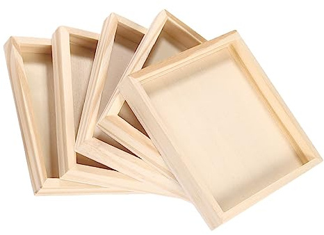 ORFOFE Wooden Nested Serving Puzzle Trays Square Shape Blocks Storage Trays for Boys and Girls Toy Holder and Sundries Organizer 5pcs Set