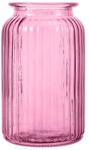 Mikikit Jarrón de Cristal Rosa Diseño Creativo para Decoración de Plantas y Flores, Material Sintético Resistente y Estilo Simple para Sala y Hogar