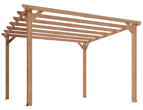 Outsunny Pergola en Bois Massif de Jardin 3 x 3 m - Structure Robuste avec poteaux 90 mm et 7 poutres - tonnelle extérieur Stable pour vignes et Plantes grimpantes, Effet Bois d'érable