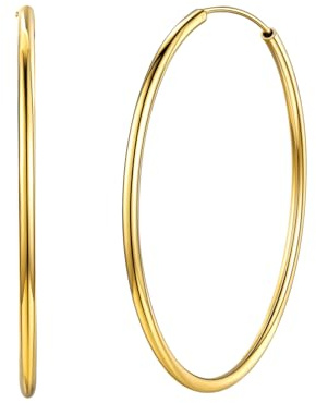 Silvora Creole Argent Doré Femme Plaqué Or 50mm Boucle d'Oreille 2 mm Sterling 925 Grand Bijoux Cadeau Saint Valentin Fille Mariage Noël Anniversaire Ado Amour