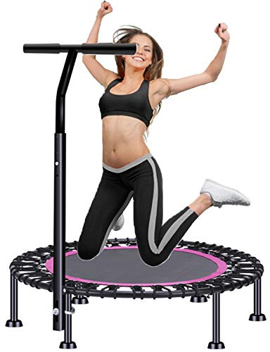 Silent Mini Studsmatta, Fitness Trampolin Rebounder Med Justerbar Armstöd, Liten Trampolin För Inomhus Fitness, Det Bästa Valet För Aerob Träning (Color : Pink-40inch)