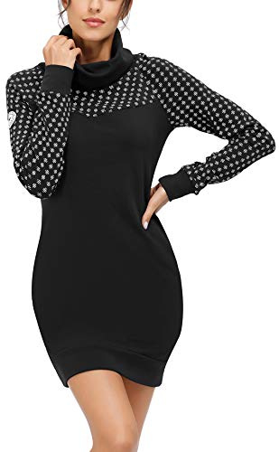 TrendiMax Damsweatshirt, långärmad huvtröja, klänning, tröjklänning, polotröja, sweatklänning, huvtröja, långa toppar, svart, XXL