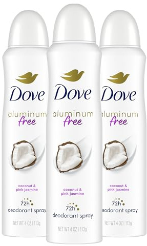 Dove Aluminum Free Deodorant Spray for Women 3 Count Coconut & Pink Jasmine 72 hour odor protection 4oz