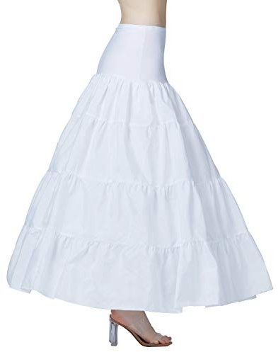 BEAUTELICATE Women's Petticoat Crinoline Long A-line Underskirt Tulle Half Slip with Hoops for Wedding Bridal Evening Dress Cosplay Medieval Costume White