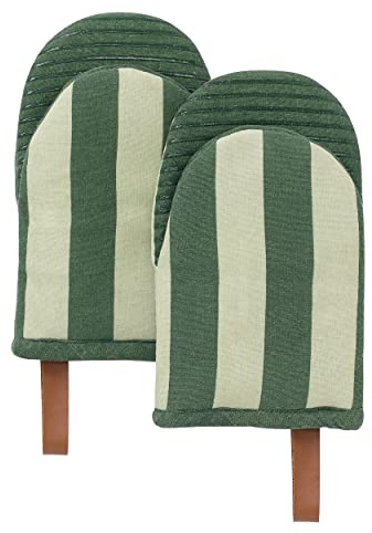 Folkulture Oven Mitts - Set of 2 (5.75x9) | Oven Mitts with Hanging Loop for Cooking Gifts for Women, Kitchen Decor| 100% Cotton, Silicone Heat Resistant Mini Mitts (Matcha)