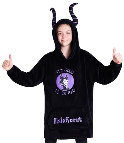 Disney Stitch Fleece Hoodie Blanket for Kids and Teenagers - One Size Fluffy Oversized Hoodie - Stitch Gifts (Black Maleficent)