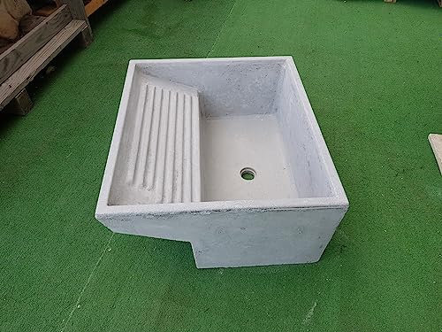 Vasca con lavatoio-pilozzo uso lavanderia in cemento grigio cm 70X62X30 H