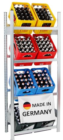 PROREGAL Chiemsee Étagère à caisses à boissons fabriquée en Allemagne | H x l x P : 185 x 81 x 34 cm | 8 caisses sur 4 niveaux | galvanisée | Étagère autoportante pour caisses à boissons
