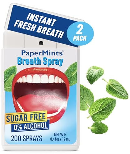 Papermints Breath Spray - Instant Fresh Breath 2 pack. Dry Mouth Spray Fresh Breath. Long-Lasting Freshness, Easy-To-Carry. Mint Halitosis Breath Freshener for Extreme Bad Breath for Adults