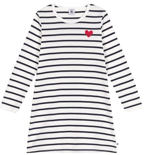 Petit Bateau A0AU5 Chemise de Nuit Manches Longues Fille, Marshmallow/Smoking 3 Ans