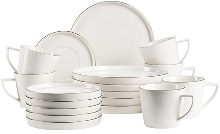 MÄSER, Serie Sita - Juego de platos para 6 personas (porcelana blanca con borde dorado), color blanco