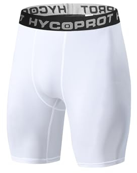 HYCOPROT Mallas Cortos Running Hombre, Pantalones Cortos de Gimnasio Transpirable y Secado Rápido, Compresión Básica Hombre Cortas para Correr (Blanco, L)