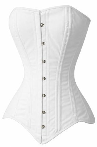 White Overbust Corset for Women – Double Steel Boned, Satin Bridal Bustier, Lace-Up Back, Waist Trainer, Gothic Vintage Lingerie Top (UK, Alpha, M, Regular, Regular, Standard, White)
