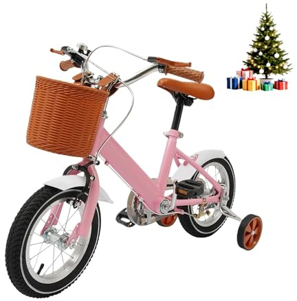 HUOMMGS 12 Zoll Kinderfahrrad Upgraded Kinder Fahrrad für ab 2-4 Jahre Höhenverstellbar Kinderfahrrad mit Stützrädern und Korb Jugend Fahrrad für Jungen & Mädchen (Rosa)