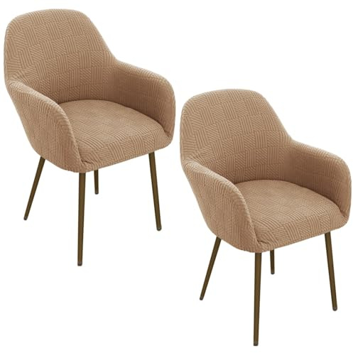 Fundas para Sillas De Brazo Alto con Respaldo Curvo Funda De Comedor con Reposabrazos Protectores para Sillas Giratorias con Respaldo Curvo para Oficina Cocina Tocador Y Dormitorio(Khaki,2PCS)
