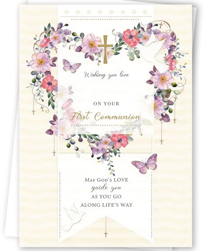 FANCYLUCKY First Communion Card for Girls, Religious 1st Communion Gifts for Daughter Granddaughter