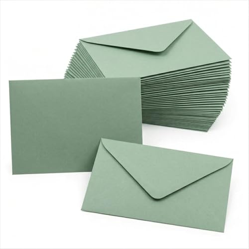 50 x kuvert 13,5 x 18,5 cm eukalyptus grön, högkvalitativa kuvert med våtlim och spetsklaff, ädla kuvert för bröllop inbjudningskort födelsedag och gratulationskort, ogenomskinliga