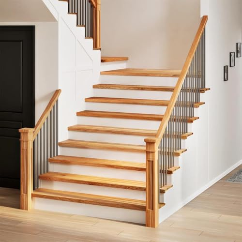 Ordellia Trappsteg av massivt ekträ ljusbrun 120 x 25 x 2 cm 2 stycken halkfria med naturlig ådring för inomhustrappa, trätrappa, med steg-och repskydd, lätt att rengöra och hållbar