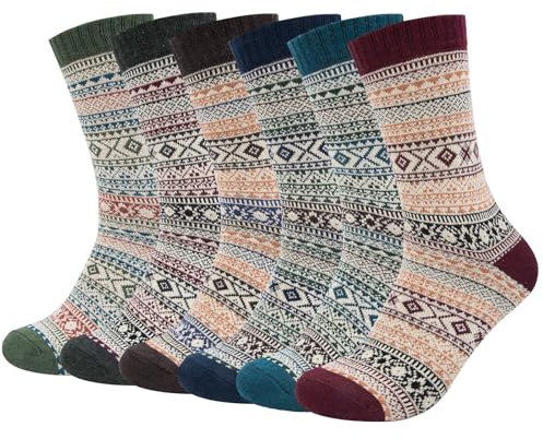 Justay 6 Paar Wollsocken Herren Thermo Wintersocken Norweger Socken Herren mit Baumwolle Dicke Warme Bunte Stricksocken 38-45