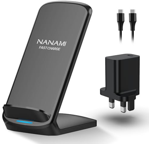 NANAMI Wireless Charger with 20W PD 3.0 Plug - Qi-certified Fast Charging Stand for iPhone 17 16 15 14 13 Pro Max 12 11 SE2 XS XR X 8, Induction Charger for Galaxy S25 Ultra S24 S23 S22 S21 S20 S10 S9