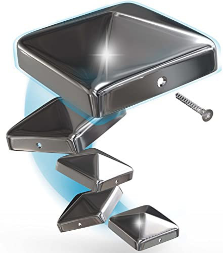 TOOLCORE® 5x Pfostenkappen 7x7cm Edelstahl [Perfekter Schutz] inkl. Edelstahl Schrauben - Rostfreie Abdeckkappen für Zaunpfosten Kappen für Holzpfosten, massive Pfostenabdeckung