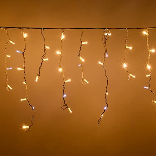 Luccika Cascata di Stalattiti 5x0.7 mt con 200 MaxiLed Bianco Caldo e flash Bianco Ghiaccio tenda a pioggia Professionale per uso esterno interno Prolungabile