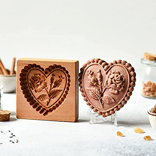 Timbri per biscotti in legno, 3D Set di Stampi Biscotti, per biscotti, cioccolato, stampini in rilievo, decorazione per torte (amore rosa)