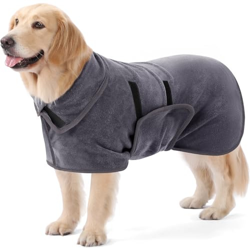 PETTOM Peignoir Chien Microfibre Super Absorbante Réglable, Serviette Bain Chiens pour Séchage Rapide après Bain, Piscine, Plage et Pluie (Gris M)