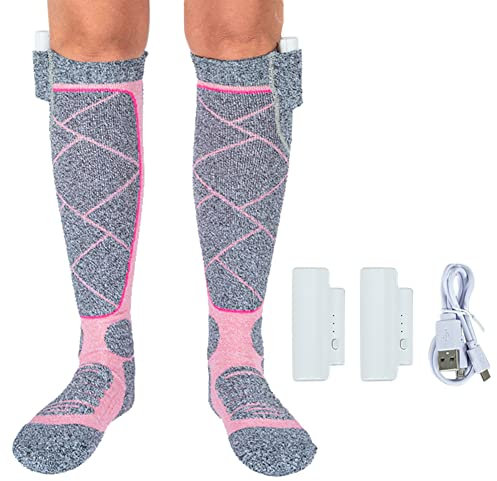 Starnearby Beheizbare Socken,Wärmesocken mit Akku Fußwärmer Herren Damen für Skifahren Angeln Motorrad- oder Wanderausflüge Camping (Rosa)
