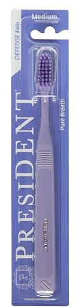 President SPAZZOLINO DEFENSE con setole medie, sottili, flessibili. Azione Delicata, ma efficace, su Denti e Gengive. Manico Ergonomico, Viola