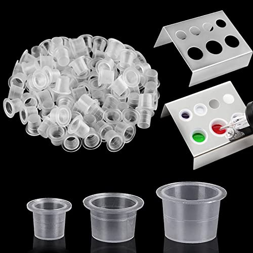 Emalla 300pcs Tattoo Ink Caps and 2 Holders(Silver) Kit