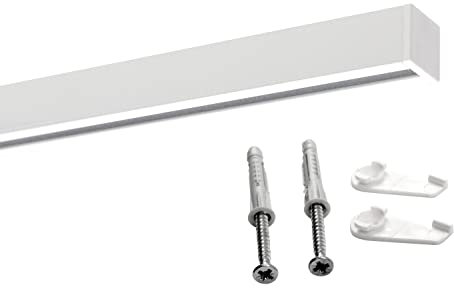 Deco-Raum Gardinenschiene auf Maß Aluminium Innenlauf eckig flach Deckenbefestigung Vorhangstange Flächenvorhang Schiene Innenlaufstange für Vorhänge mit Spannriegel weiss 320cm geteilt Square