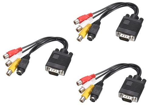 QUARKZMAN VGA a RCA Cable, 3RCA + Adaptador S-Video VGA Cable para TV PC Computadora, Paquete de 3