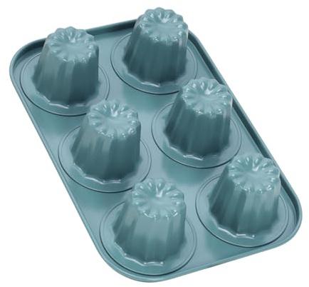 CHEFMADE Canele-form tårtpanna, 6-hålig muffinsform, non-stick muffinsform i bakform, slitstark kolstål, gryta, muffinsburkar, standard bakform för ugnsbakning (grön)