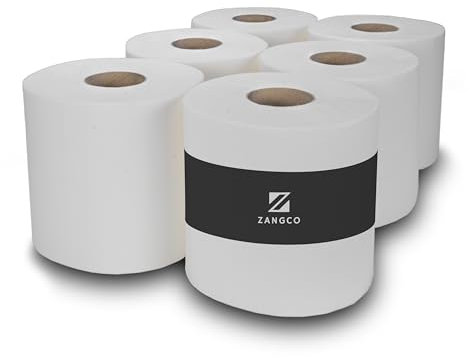 ZANGCO WHITE PAPER TOWELS - 6 Mega Rolls, 2-Ply, Super Absorbent, Strong & Durable, Lint-Free, Hypoallergenic - Perfect for Kitchen, Bathroom, and General Cleaning - Premium Quality, Eco-Friendly