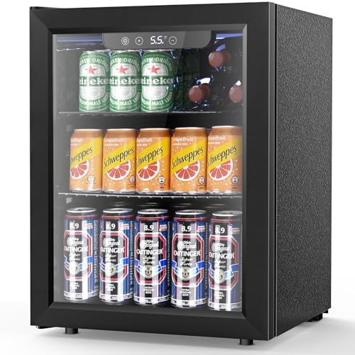 Electactic 1.7 Cu.ft Beverage Refrigerator Cooler, 68 Can Mini Fridge Glass Door with Adjustable Shelves, Digital Temperature Display, Freestanding Small Drink Fridge for Home, Office or Bar(Black)