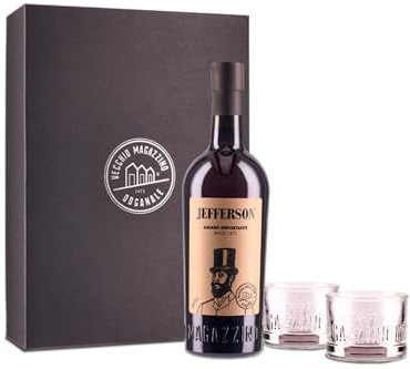 Jefferson Amaro Importante, 700 ml, Confezione Regalo con 2 Bicchieri Equilibrio, Amaro Calabrese, Note Agrumate Erbacee, Ideale con Bitter e Vermouth, Botaniche Selezionate, Raccolte a Mano, 30% Vol.